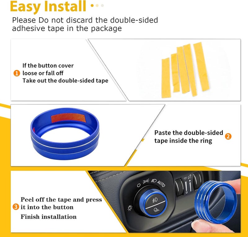 Bentolin 1× Blue Headlights Switch Button Knob Cover for Dodge RAM 2018-2025 Aluminum Alloy Ring Trim Decoration Accessories - Image 4